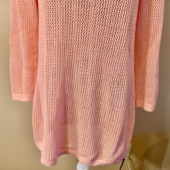Talbots Sweater Small Coral Knit Crochet design Long BoatNeck 3/4 Sleeve Slits - Picture 4 of 16
